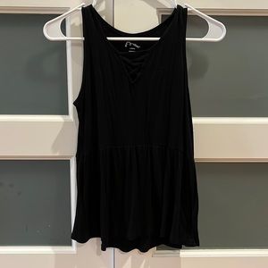 Fitted top, flouncy bottom black tank